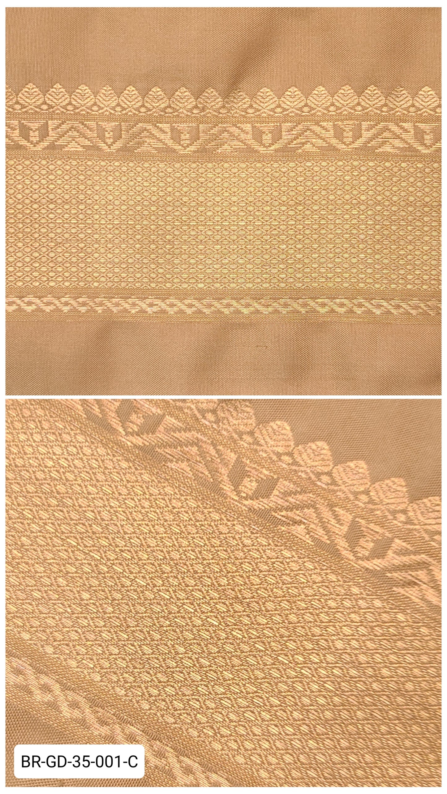 Pure Kanchipuram Silk Zari Border – Golden Monotone with Temple & Geometric Weave (Per Meter)