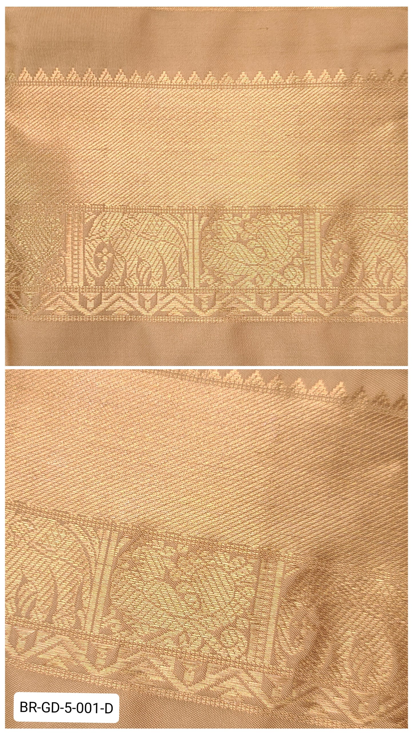 5 Inch Pure Kanchipuram Silk Zari Border – Gold Beige with Gold Zari Elephant & Floral Motifs