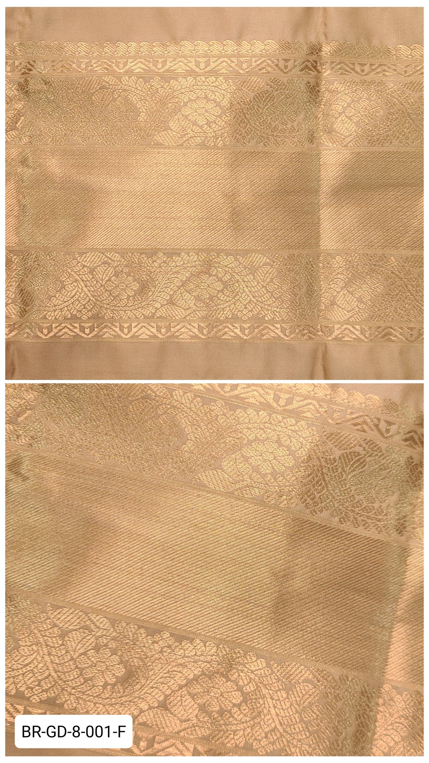 8 Inch Pure Kanchipuram Silk Zari Border – Beige Gold with Gold Zari Floral Paisley Weave