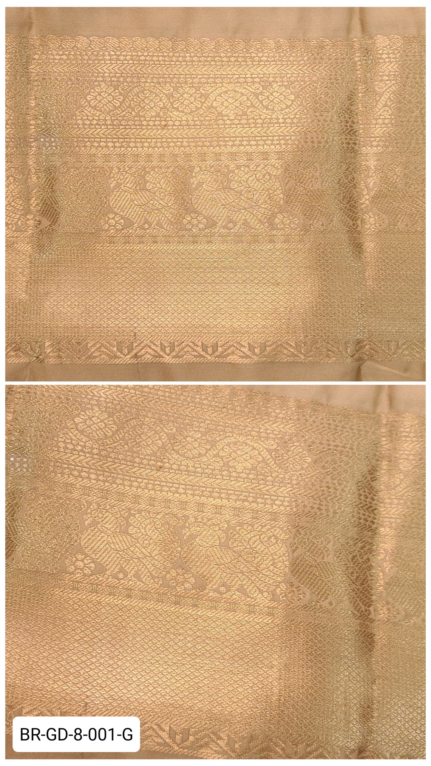 8 Inch Pure Kanchipuram Silk Zari Border – Beige Gold with Gold Zari Floral & Peacock Weave