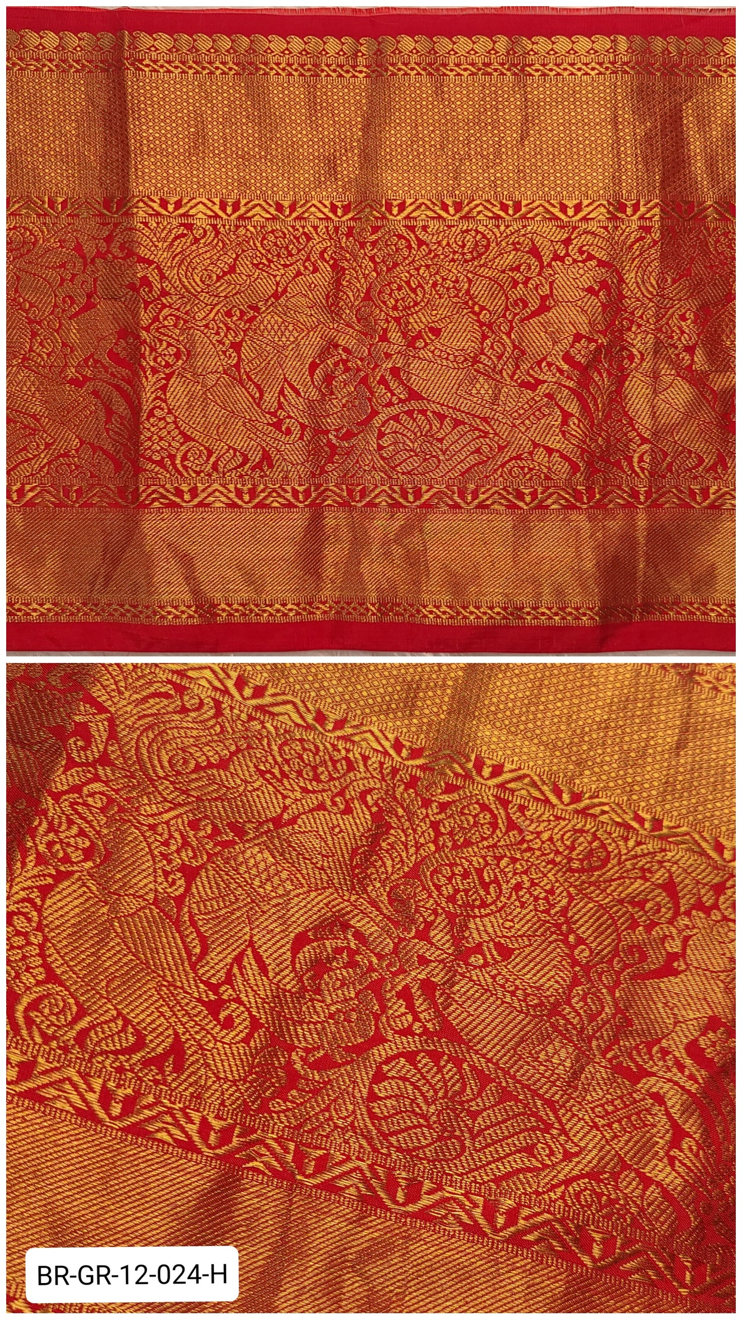 11 Inch Pure Kanchipuram Silk Zari Border – Ruby Red with Gold Zari Grand Heritage Motif Weave