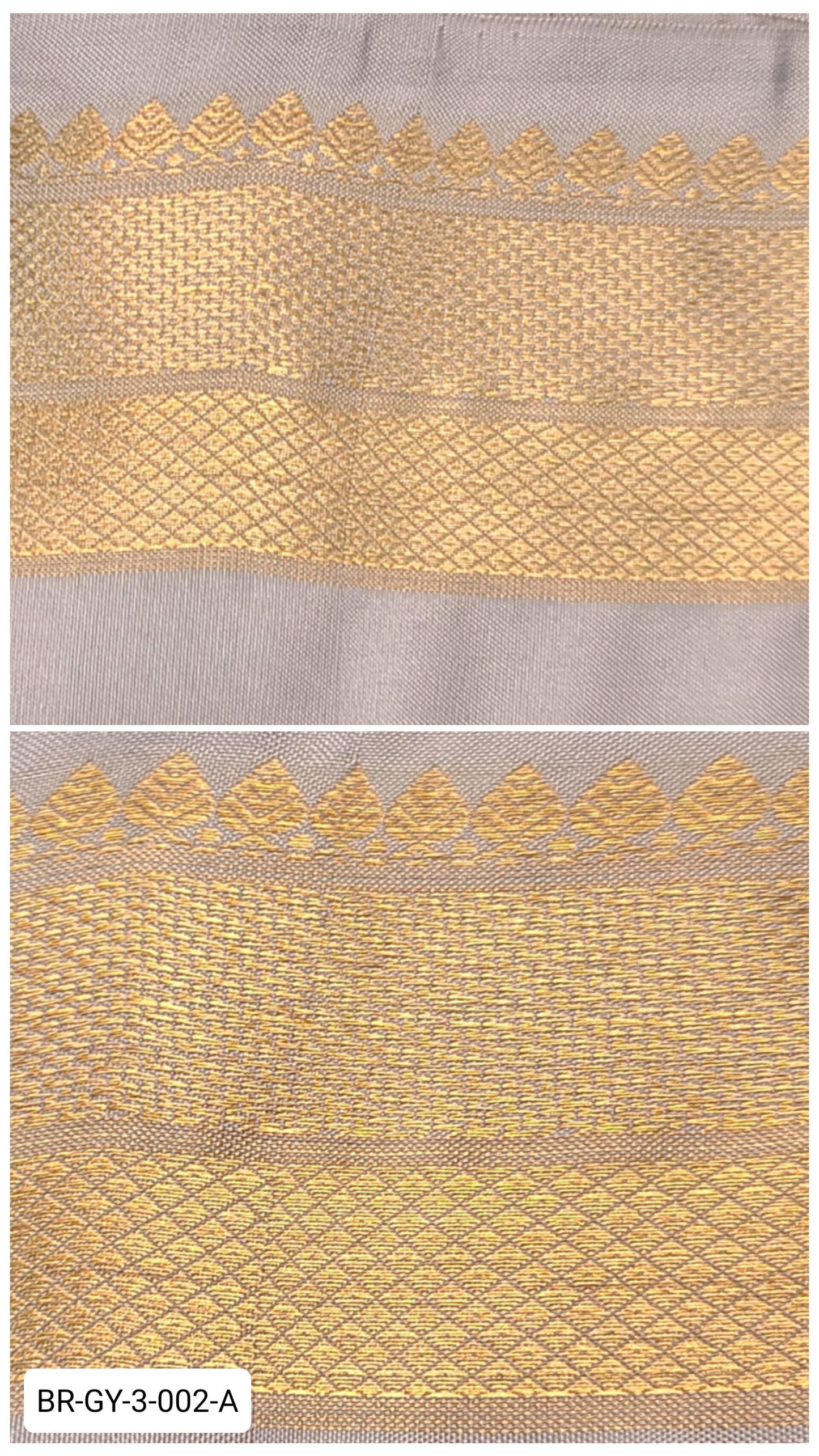 3 Inch Pure Kanchipuram Silk Zari Border – Silver Grey with Gold Zari Temple & Diamond Weave