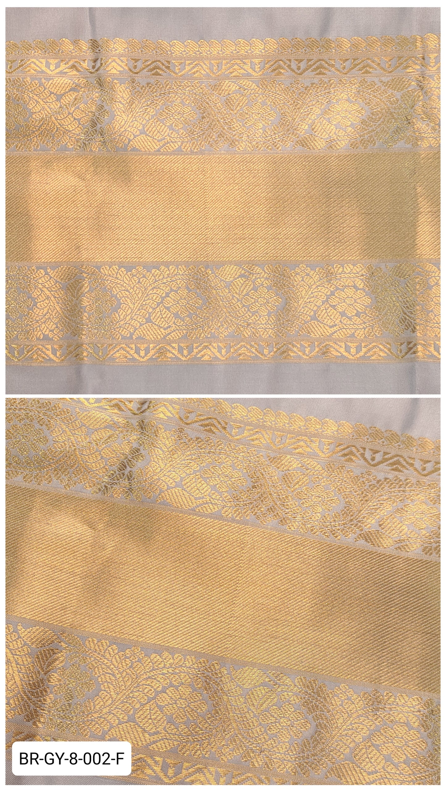 8 Inch Pure Kanchipuram Silk Zari Border – Grey with Gold Zari Floral Paisley Weave