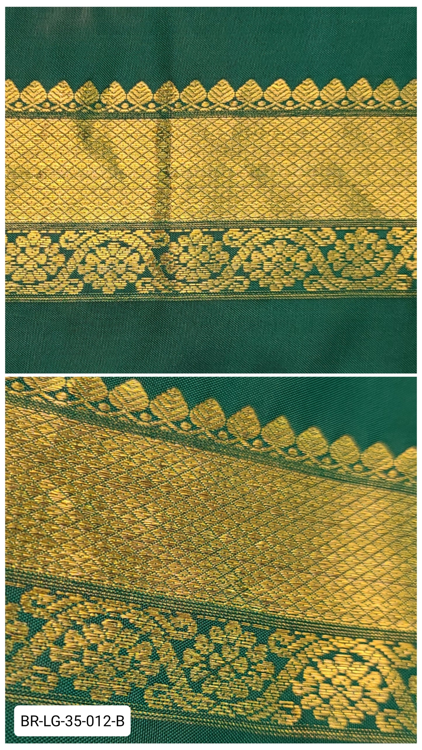 Pure Kanchipuram Silk Zari Border – Green with Gold Floral & Diamond Weave (Per Meter)