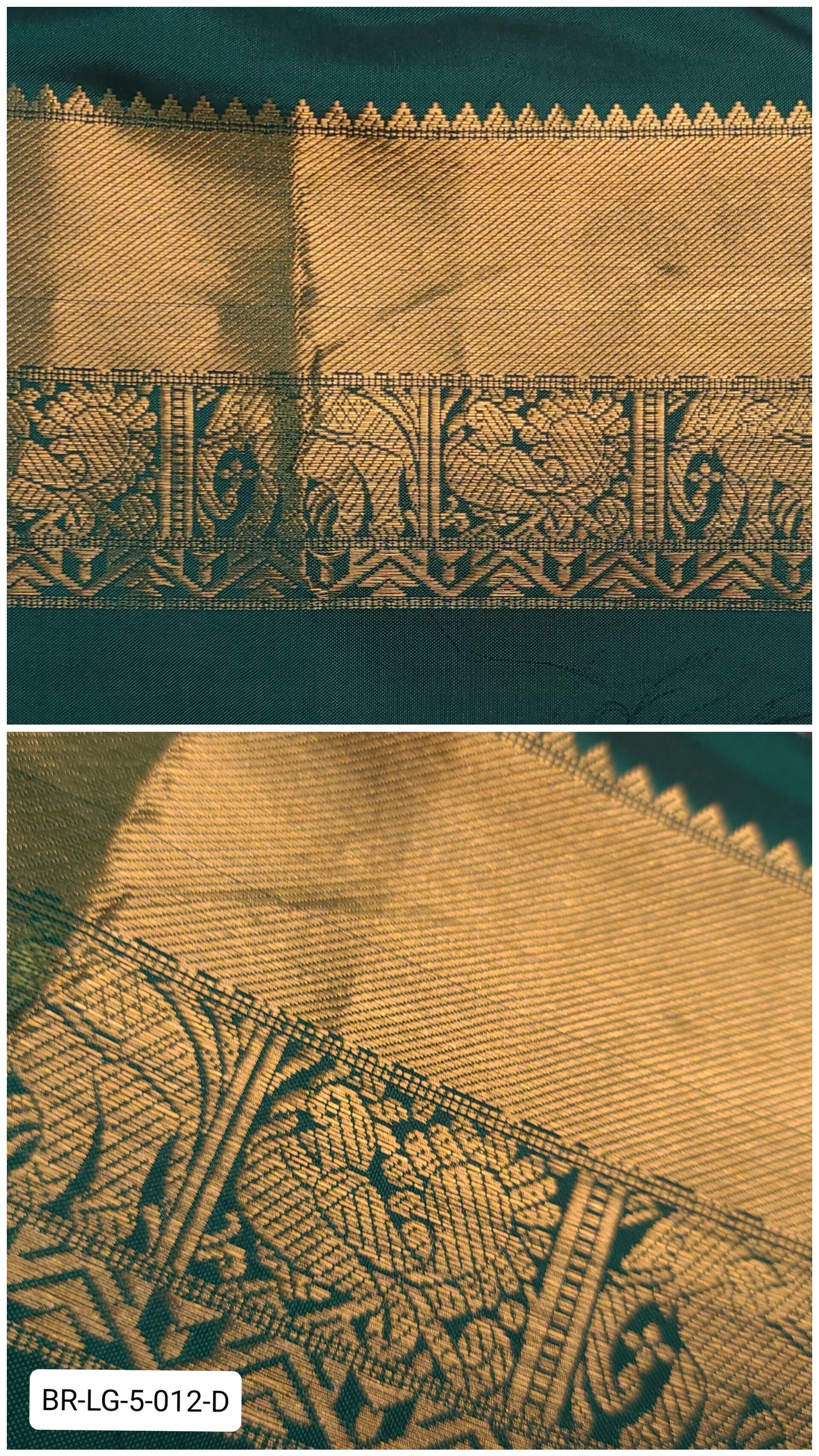 5 Inch Pure Kanchipuram Silk Zari Border – Emerald Green with Gold Zari Elephant & Peacock Motifs