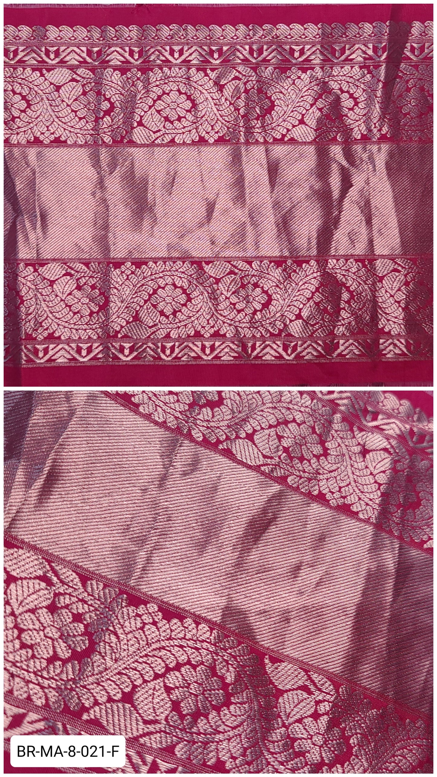 8 Inch Pure Kanchipuram Silk Zari Border – Magenta with Silver Zari Floral Vine Weave