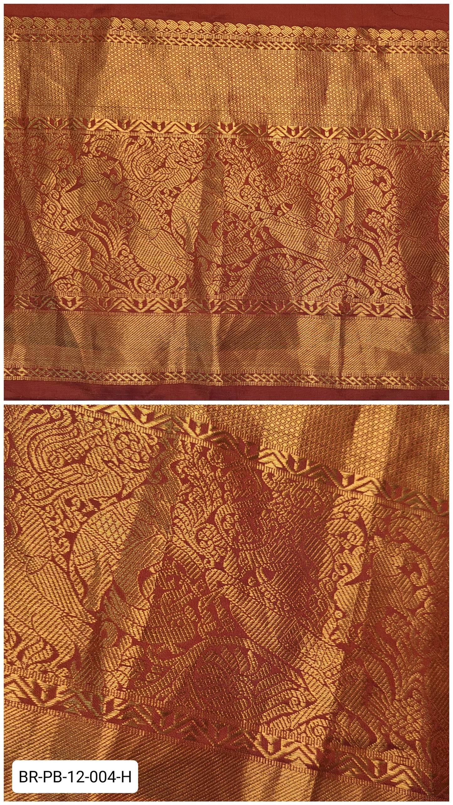 11 Inch Pure Kanchipuram Silk Zari Border – Maroon Brown with Gold Zari Traditional Motif Weave