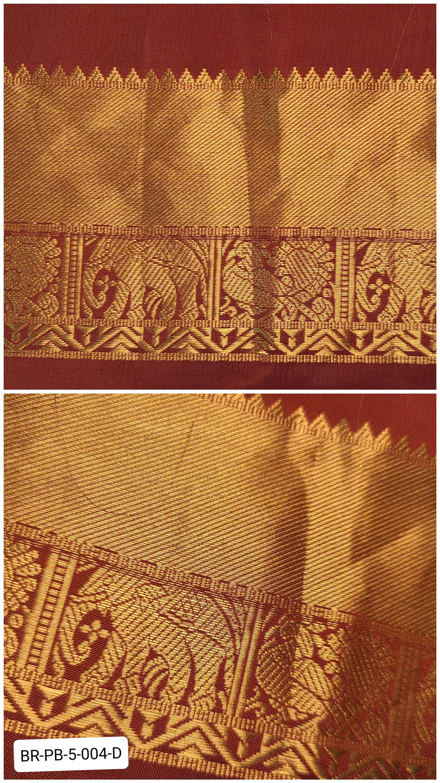 5 Inch Pure Kanchipuram Silk Zari Border – Maroon Brown with Gold Zari Elephant & Floral Motifs
