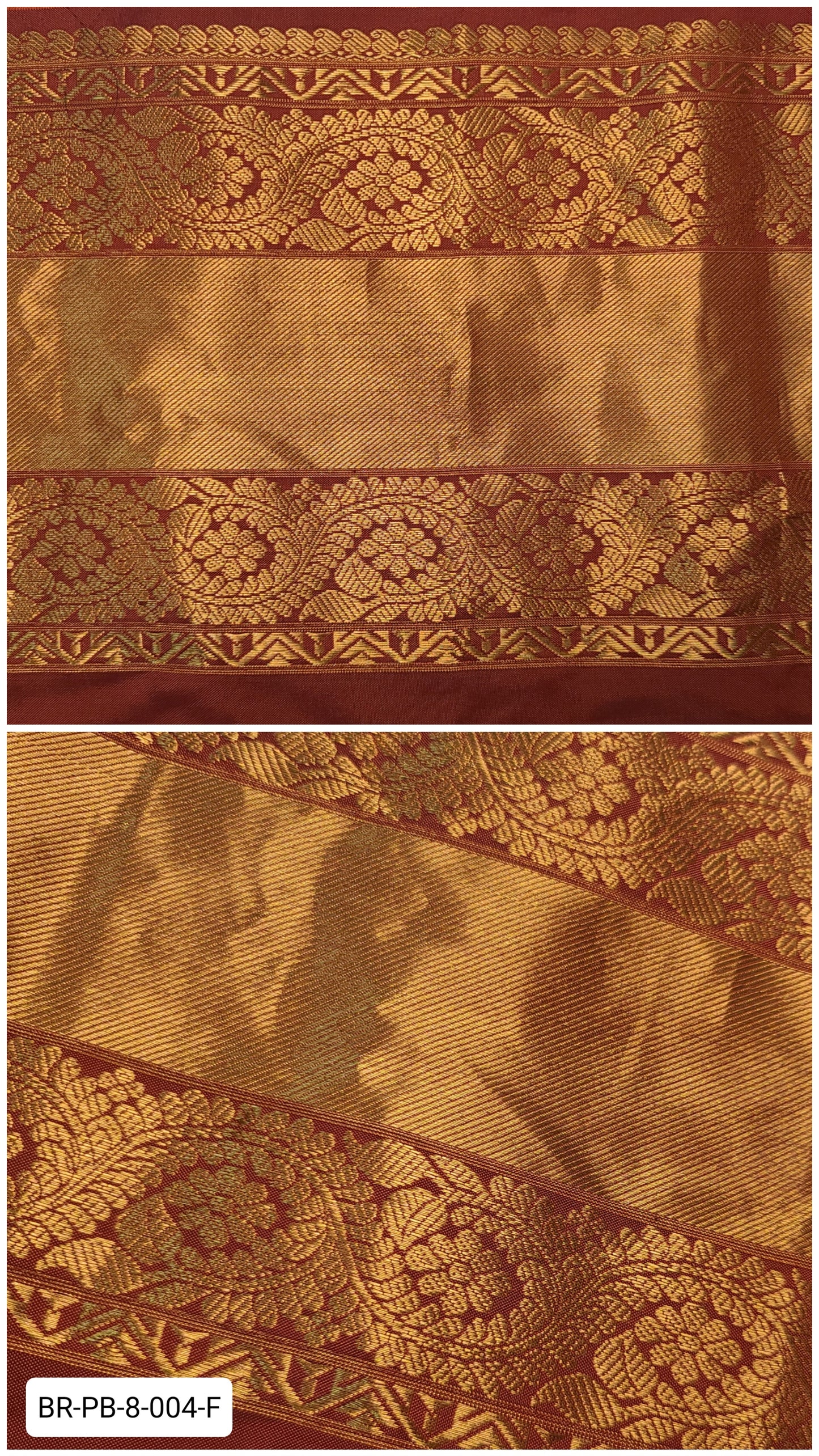 8 Inch Pure Kanchipuram Silk Zari Border – Maroon with Gold Zari Floral Vine Weave