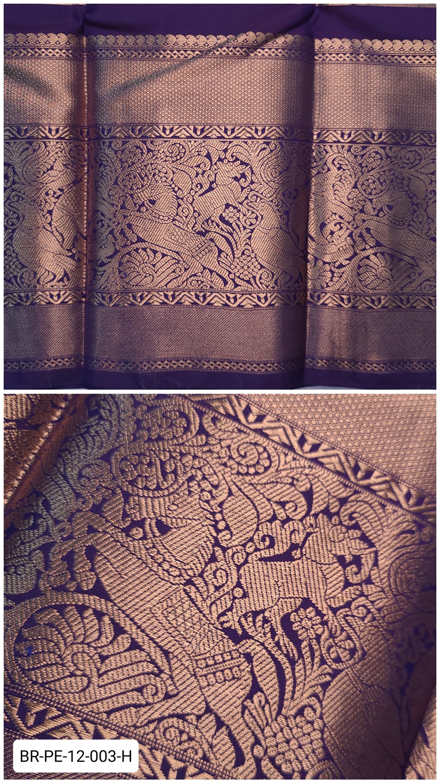 11 Inch Pure Kanchipuram Silk Zari Border – Purple with Gold Zari Peacock & Floral Weave