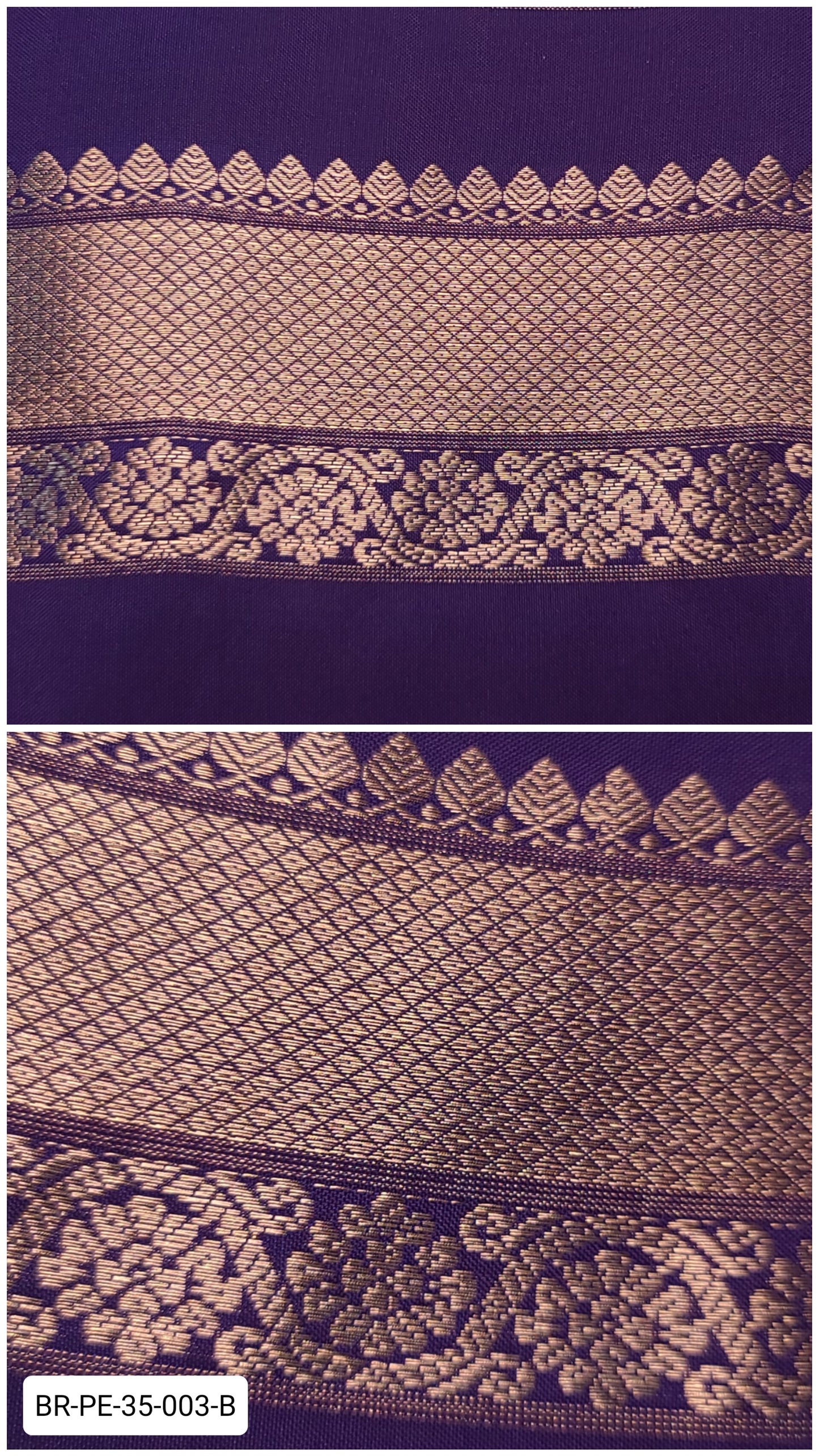 Pure Kanchipuram Silk Zari Border – Deep Purple with Gold Diamond Weave & Floral Motifs (Per Meter)