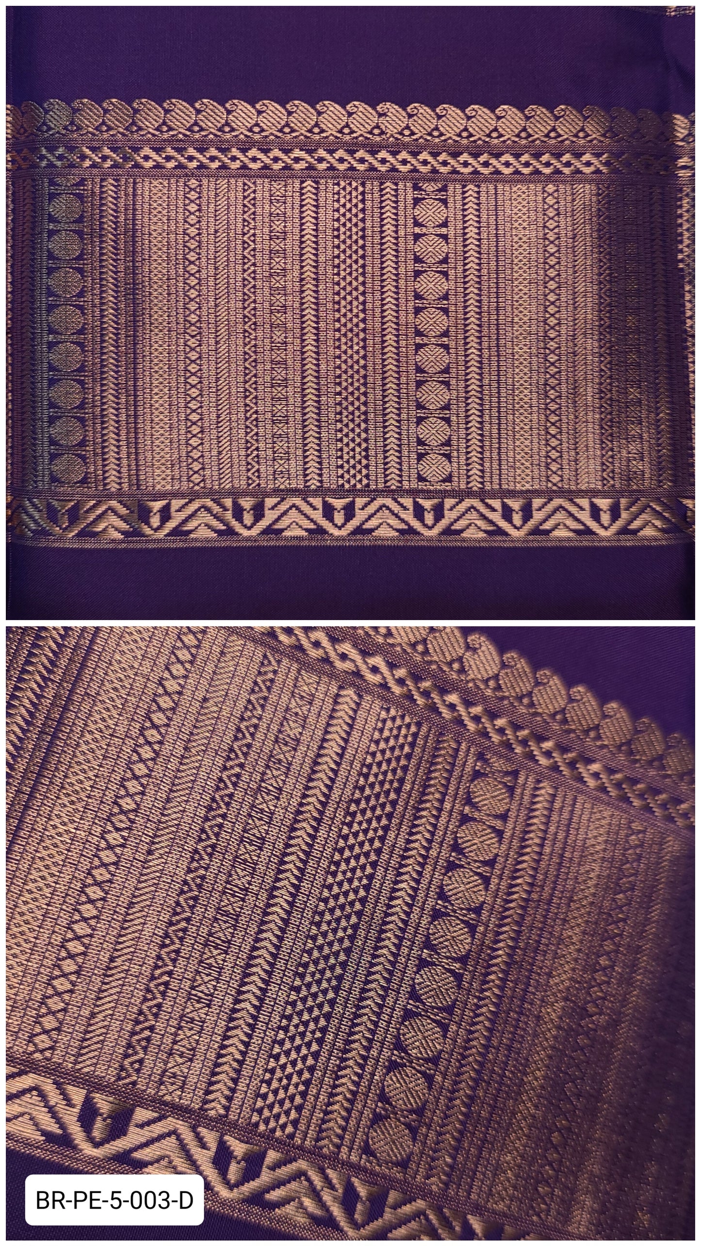 5.5 Inch Pure Kanchipuram Silk Zari Border – Deep Purple with Gold Zari Geometric Weave