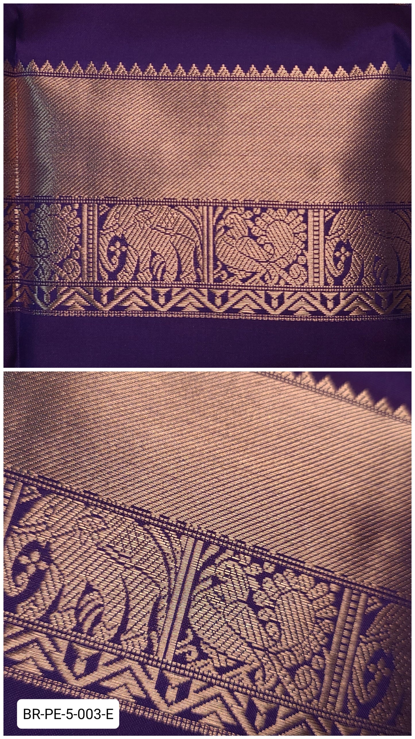 5 Inch Pure Kanchipuram Silk Zari Border – Deep Purple with Gold Zari Elephant & Peacock Motifs
