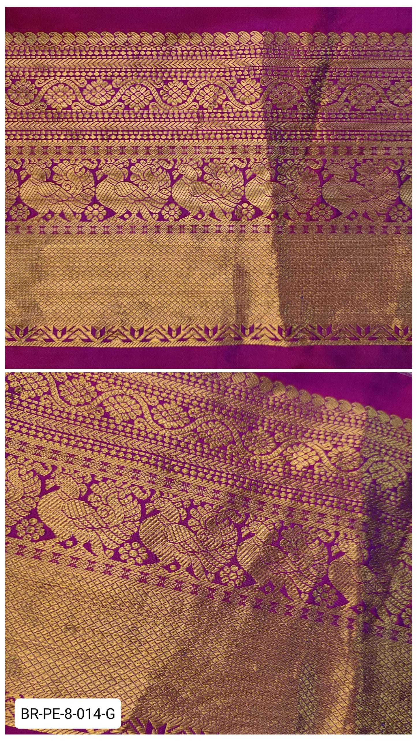 8 Inch Pure Kanchipuram Silk Zari Border – Pink with Gold Zari Peacock & Floral Weave