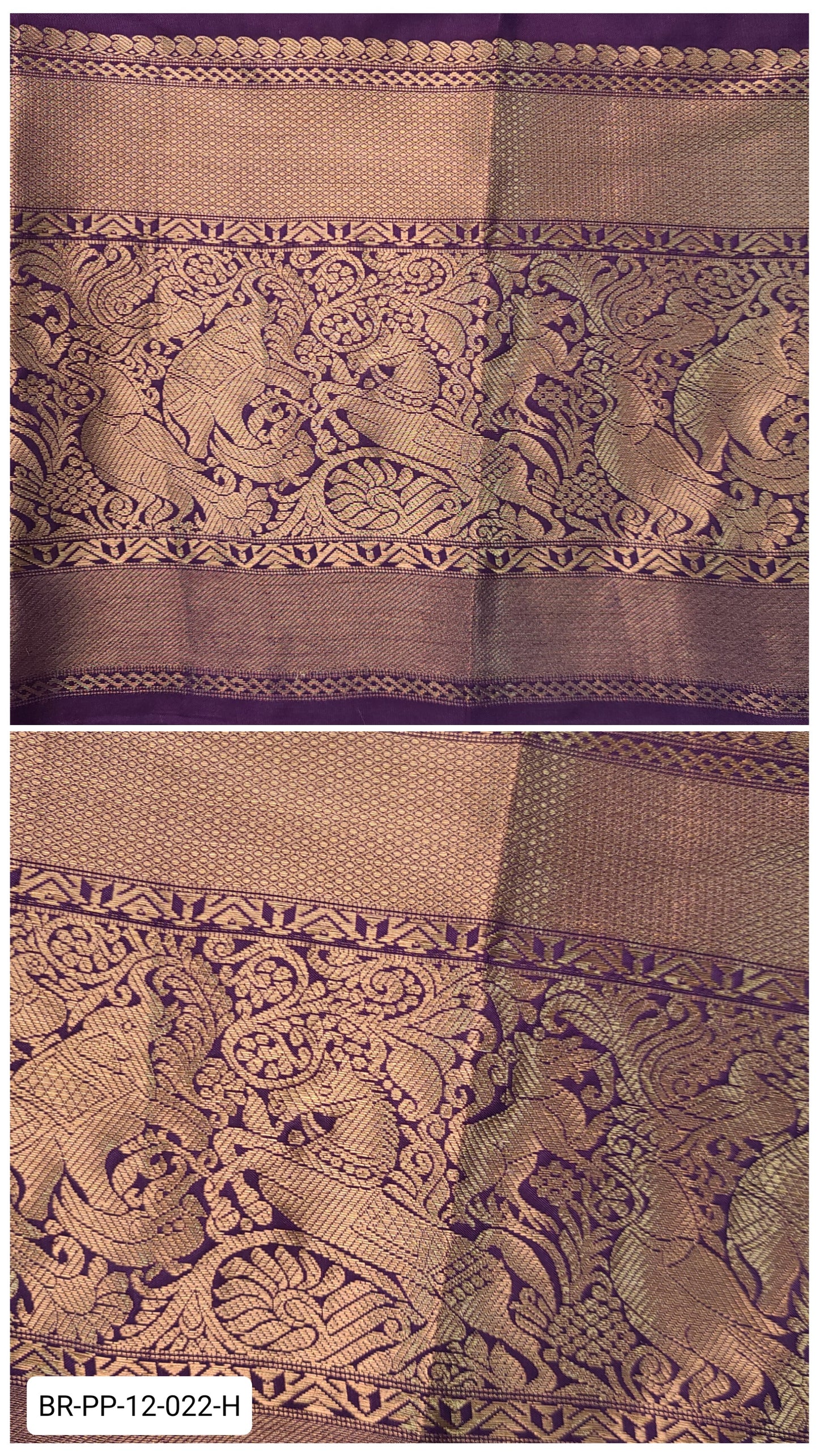 11 Inch Pure Kanchipuram Silk Zari Border – Purple with Gold Zari Traditional Peacock Weave
