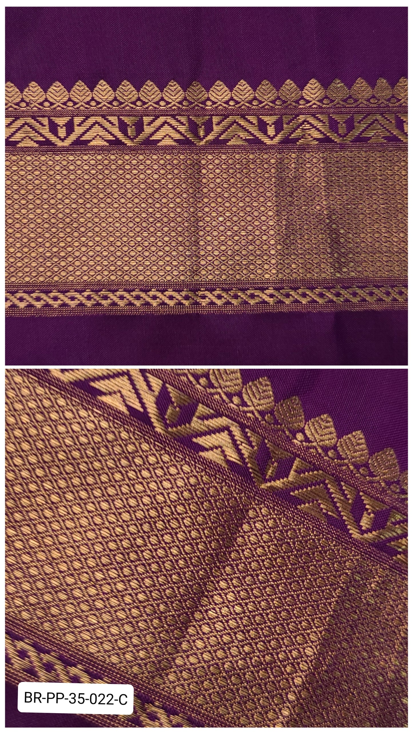 Pure Kanchipuram Silk Zari Border – Royal Purple with Gold Temple & Geometric Motifs (Per Meter)