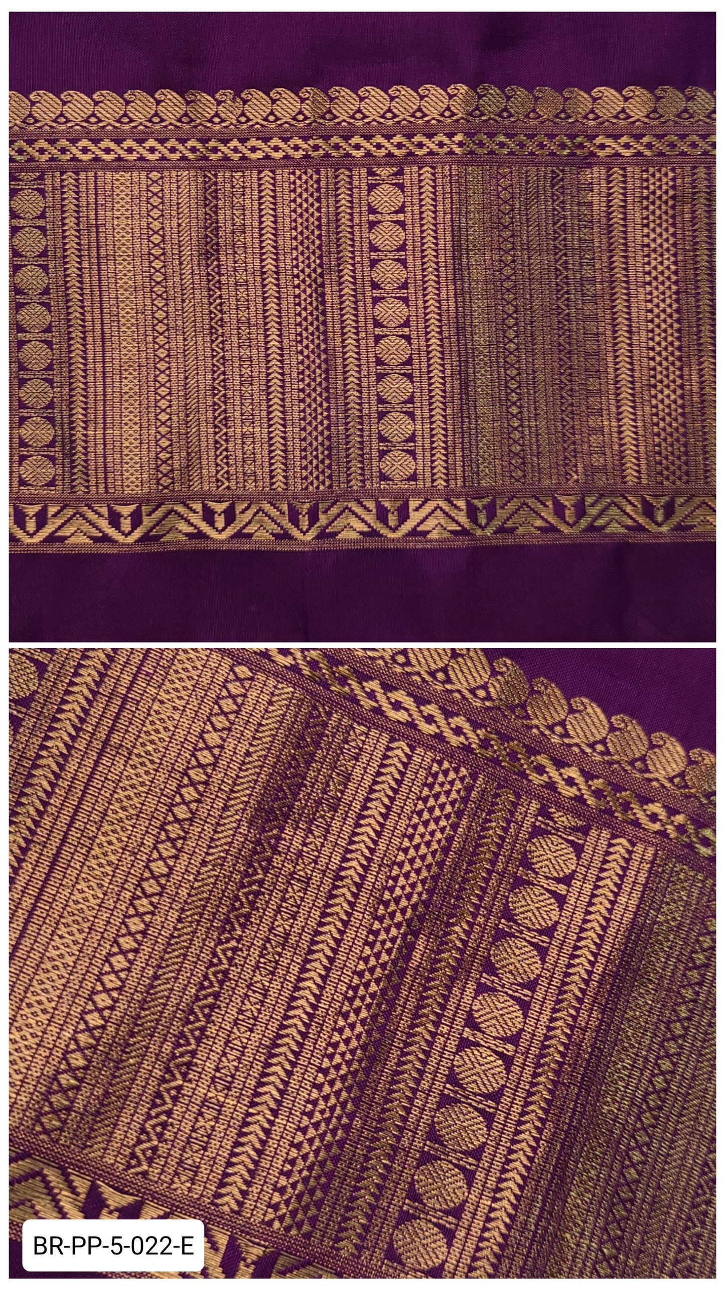 5.5 Inch Pure Kanchipuram Silk Zari Border – Plum Purple with Gold Zari Geometric Weave
