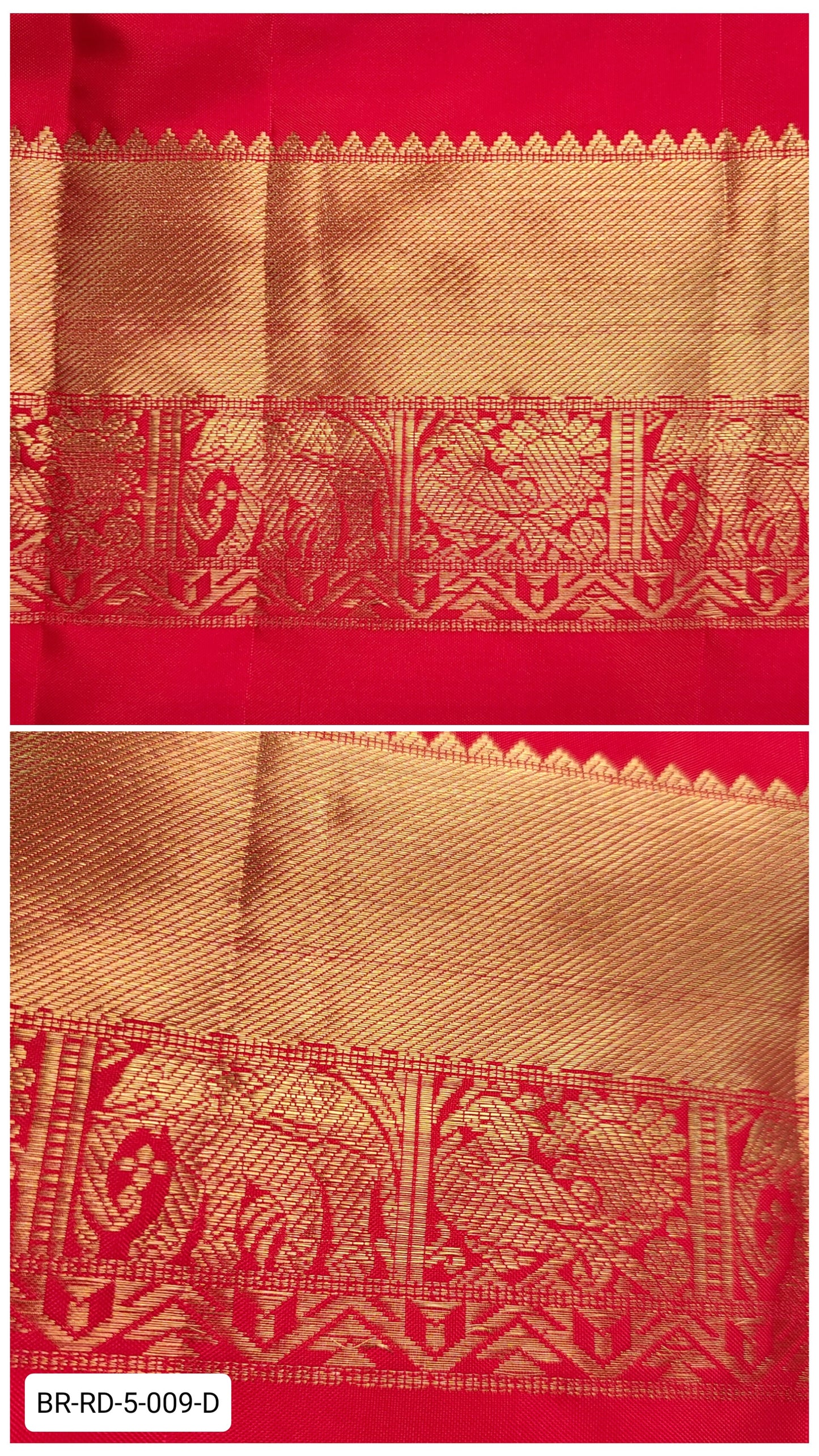 5 Inch Pure Kanchipuram Silk Zari Border – Cherry Red with Gold Zari Elephant & Paisley Motifs