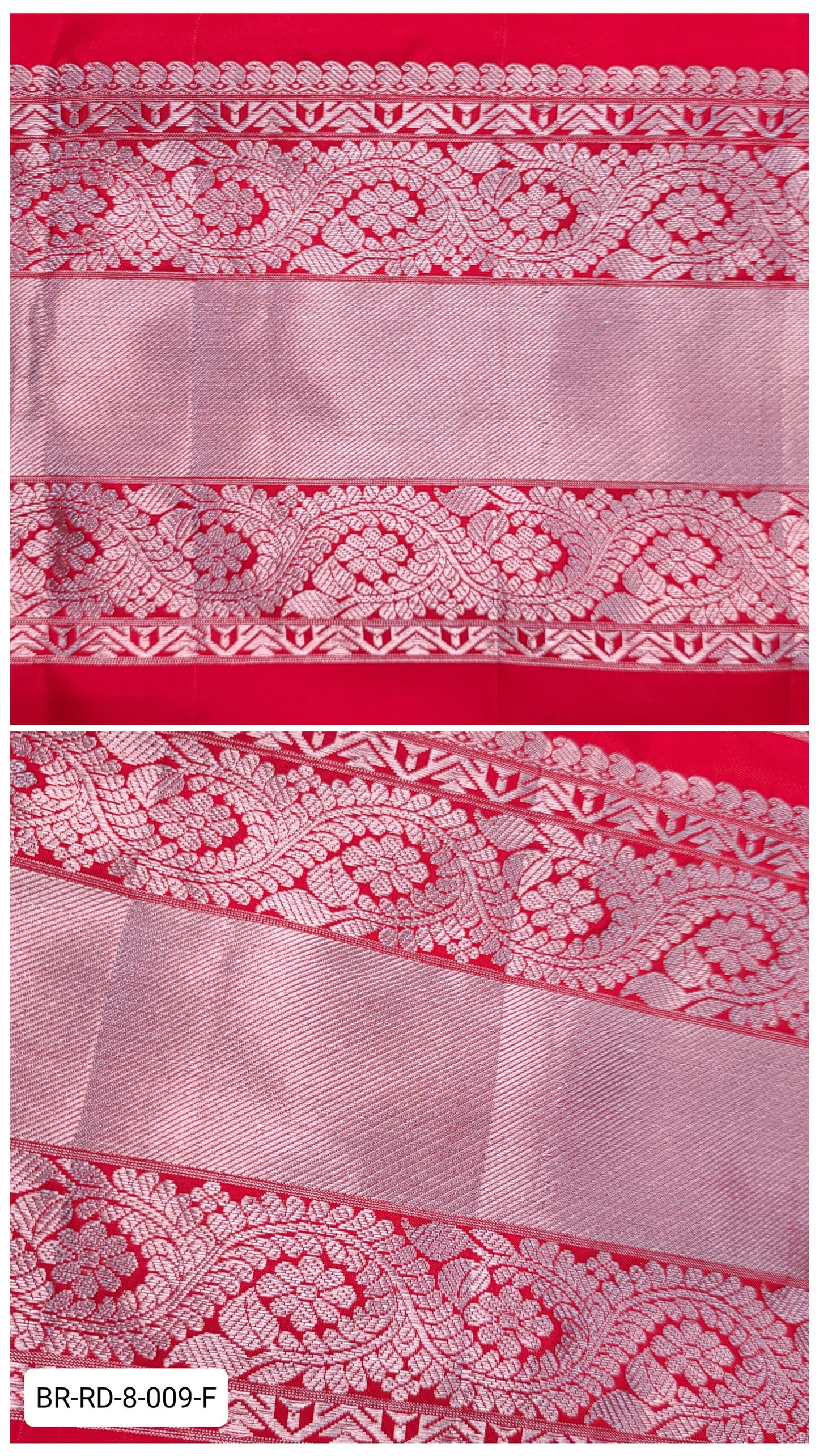 8 Inch Pure Kanchipuram Silk Zari Border – Bright Red with Silver Zari Floral Paisley Weave