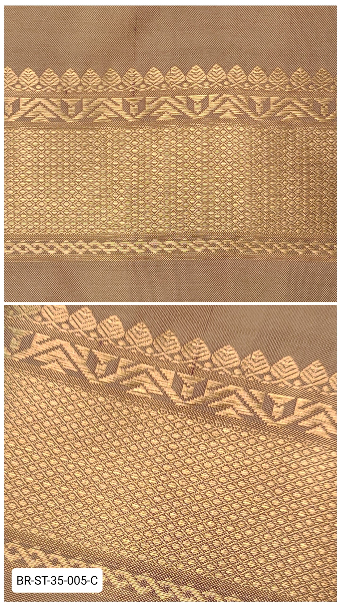 Pure Kanchipuram Silk Zari Border – Stone Brown with Gold Diamond Weave & Temple Motifs (Per Meter)