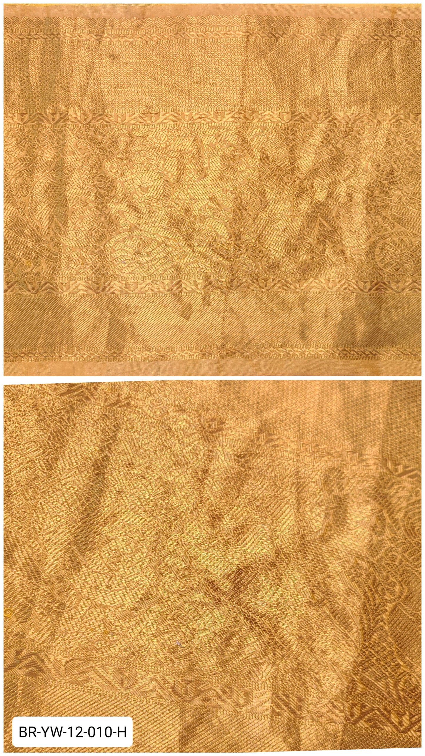 11 Inch Pure Kanchipuram Silk Zari Border – Yellow with Gold Zari Peacock & Floral Weave