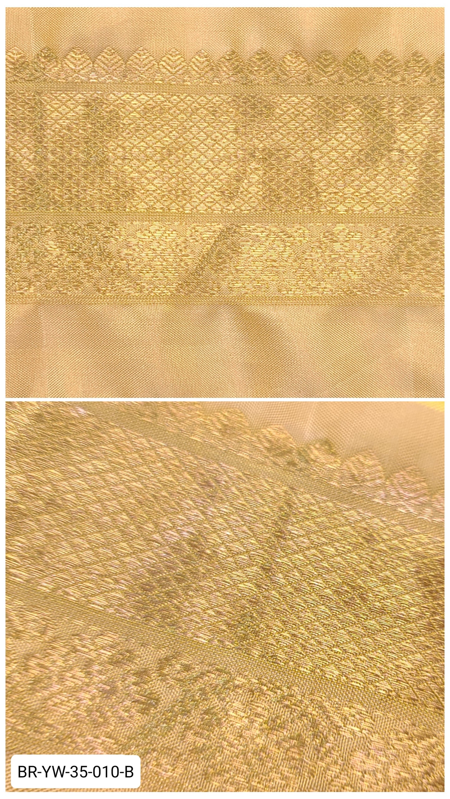Pure Kanchipuram Silk Zari Border – Yellow with All-Gold Floral & Diamond Weave (Per Meter)