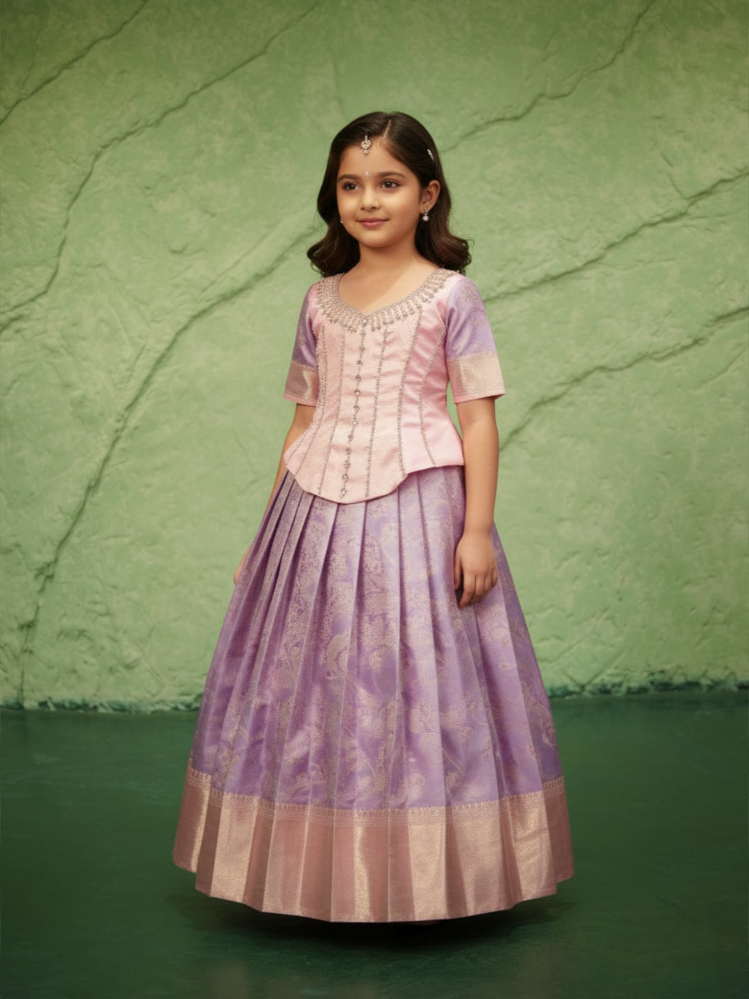 Lavender & Pink Pattu Pavadai — Pure Kanchipuram Silk