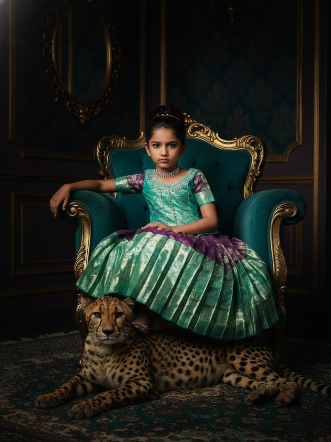 Mint & Purple Pattu Pavadai — Pure Kanchipuram Silk