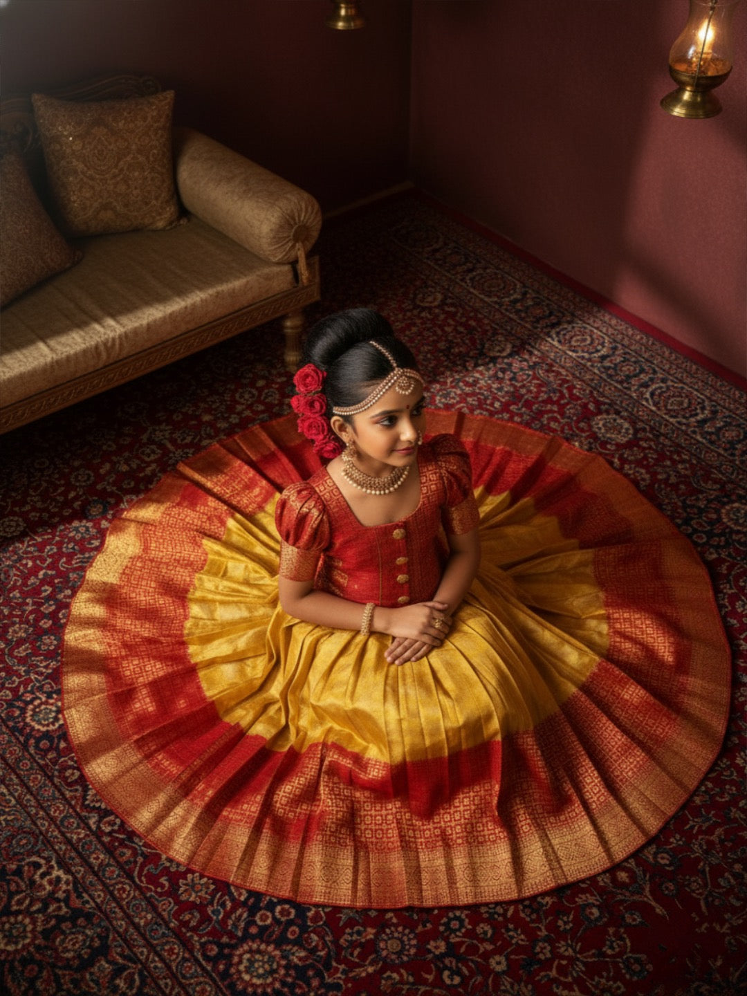 Red & Yellow Pattu Pavadai — Pure Kanchipuram Silk