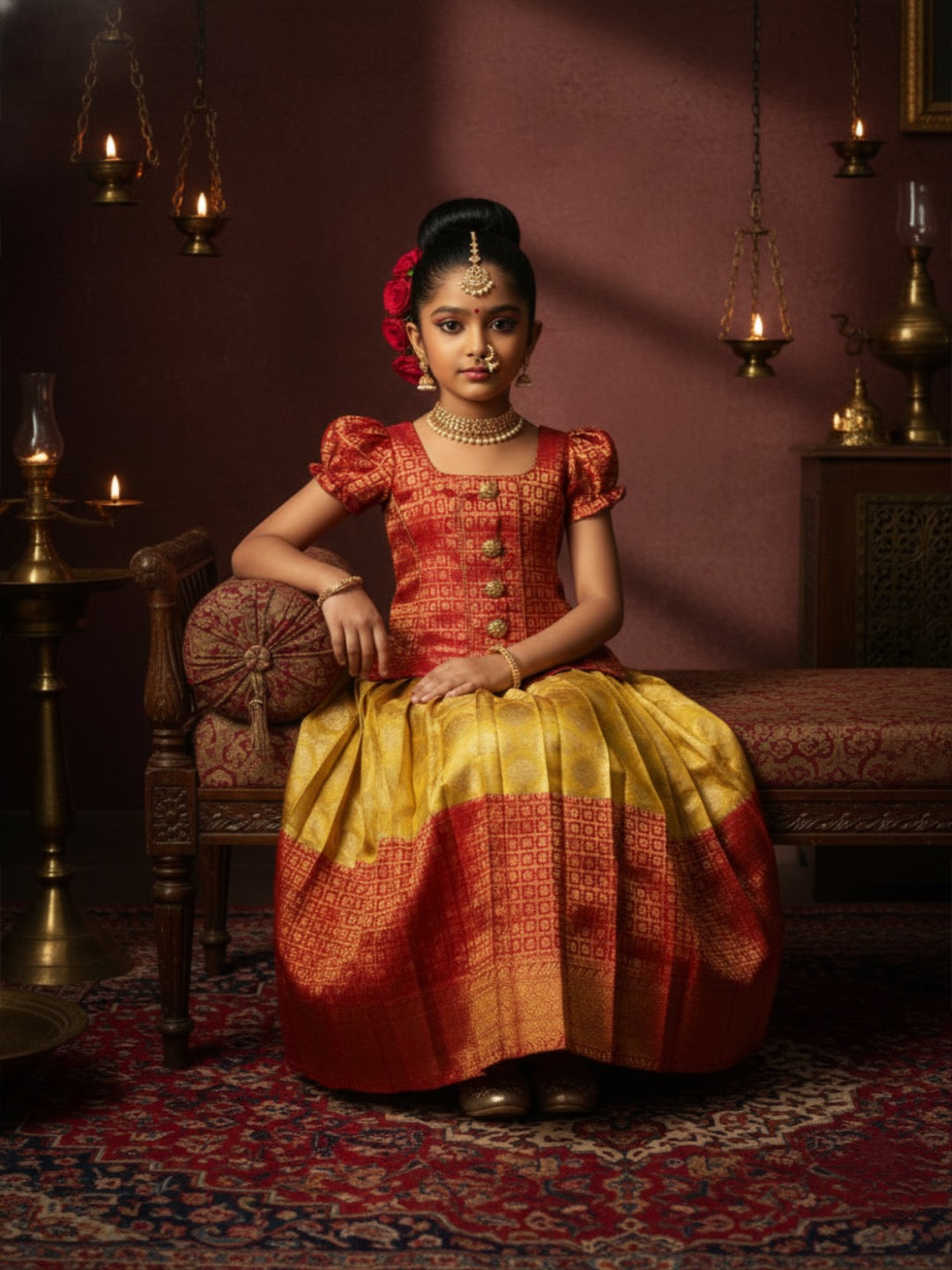 Red & Yellow Pattu Pavadai — Pure Kanchipuram Silk