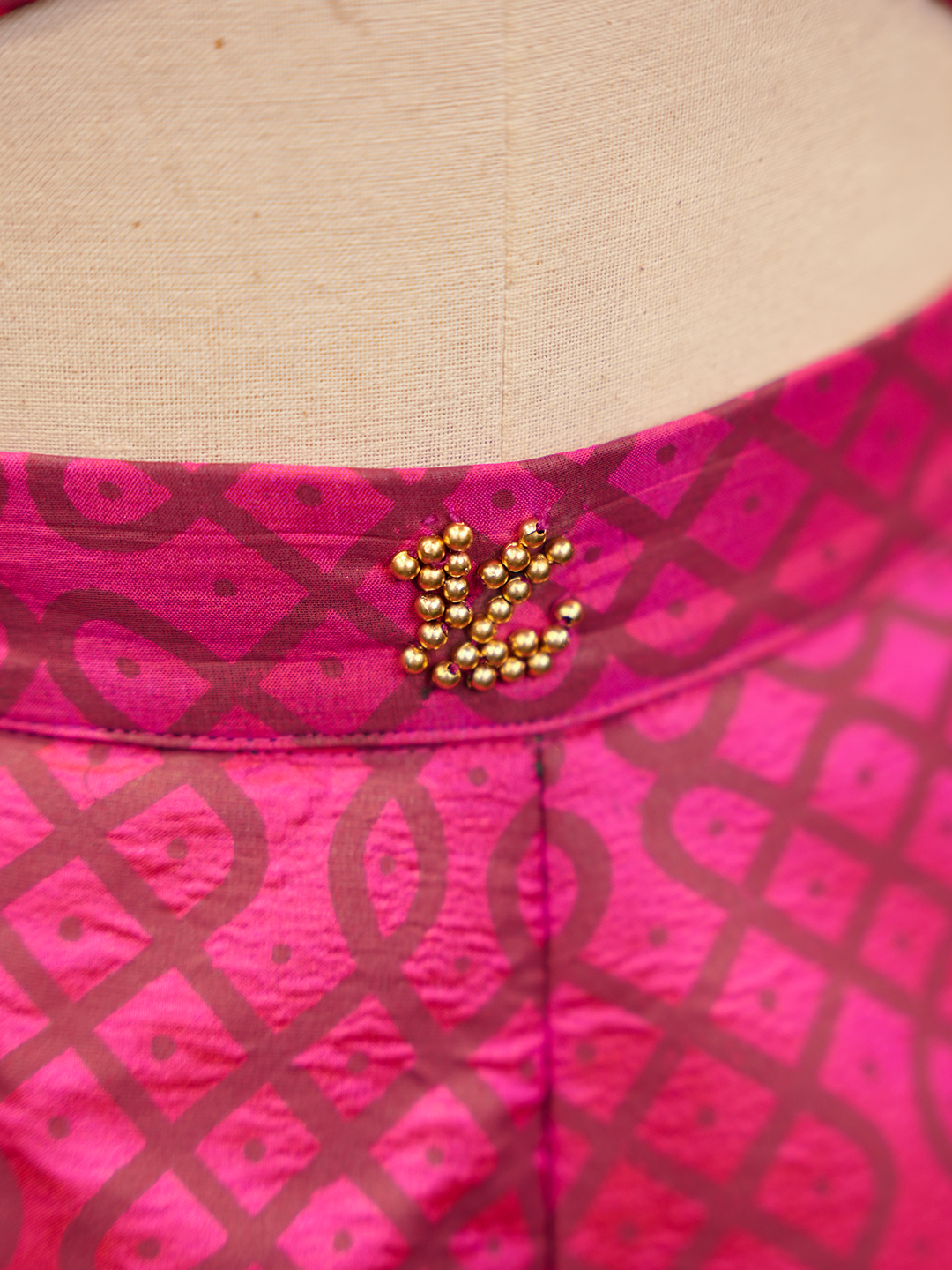 Royal Pink Kanchipuram Silk Lehenga with Contrast Green Collar Blouse