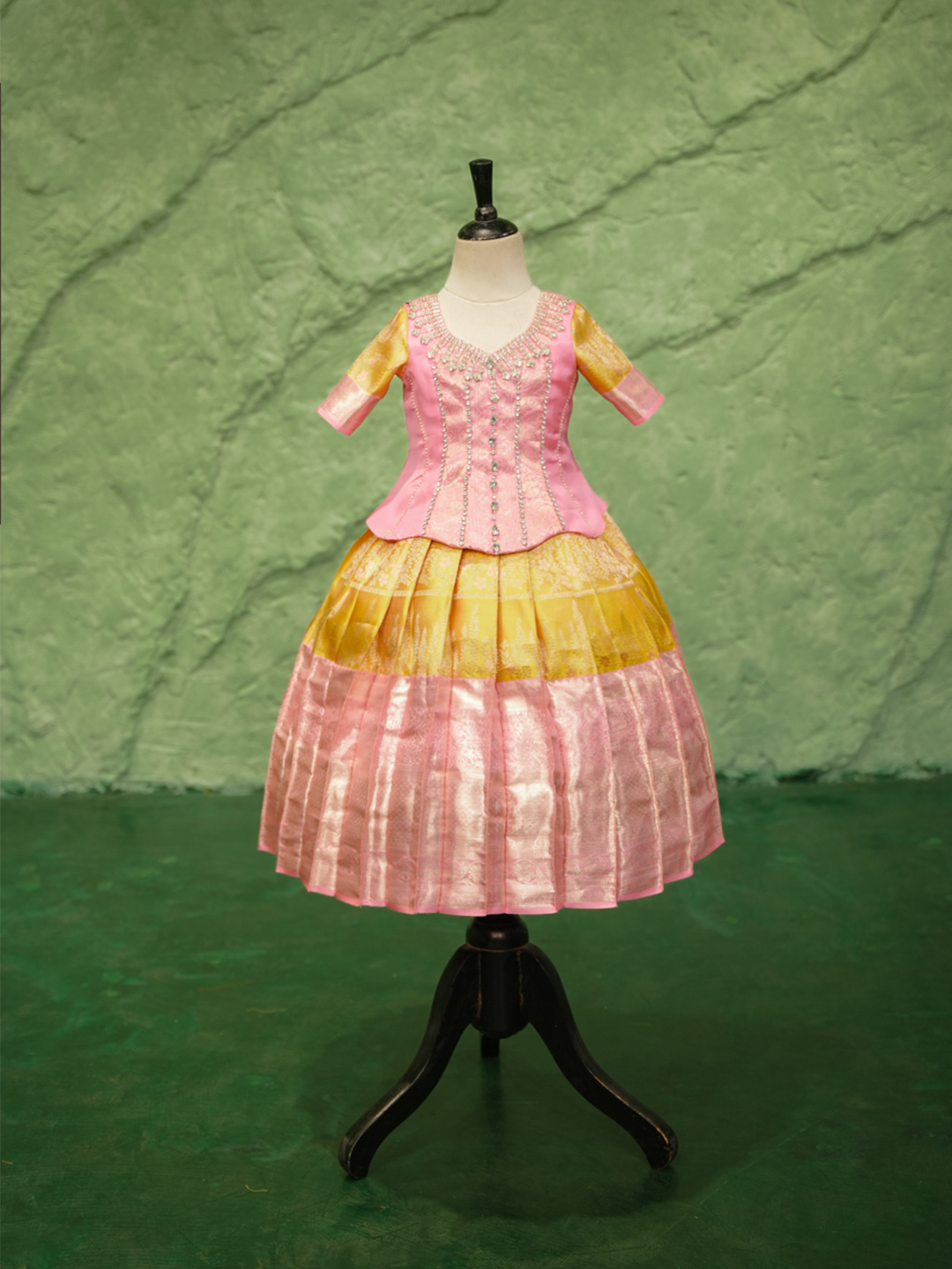 Pink & Gold Pattu Pavadai — Pure Kanchipuram Silk