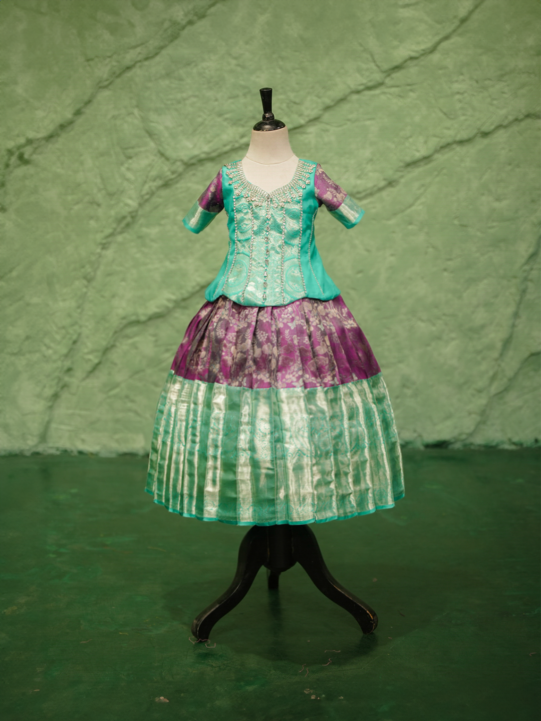 Mint & Purple Pattu Pavadai — Pure Kanchipuram Silk