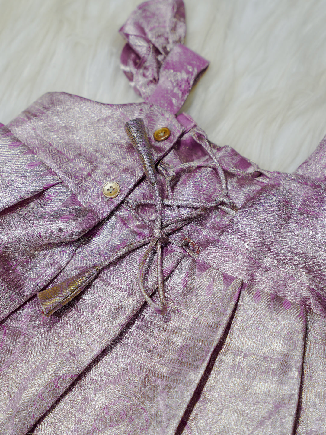 Lavender Silver Brocade Newborn Girl Gown with Booties