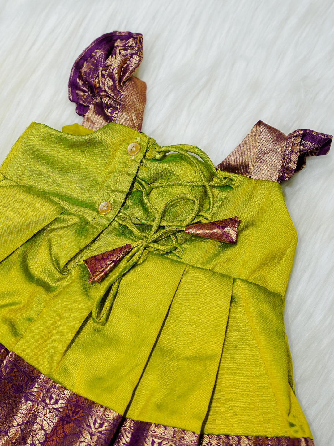 Lime Green & Mauve Brocade Newborn Girl Gown with Booties