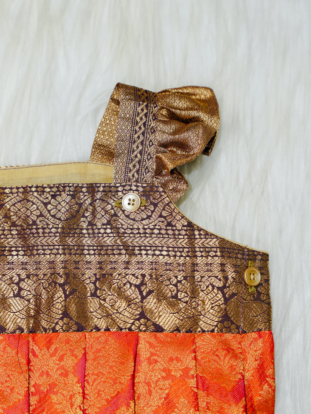 Orange & Bronze Brocade Newborn Girl Bubble Romper with Booties