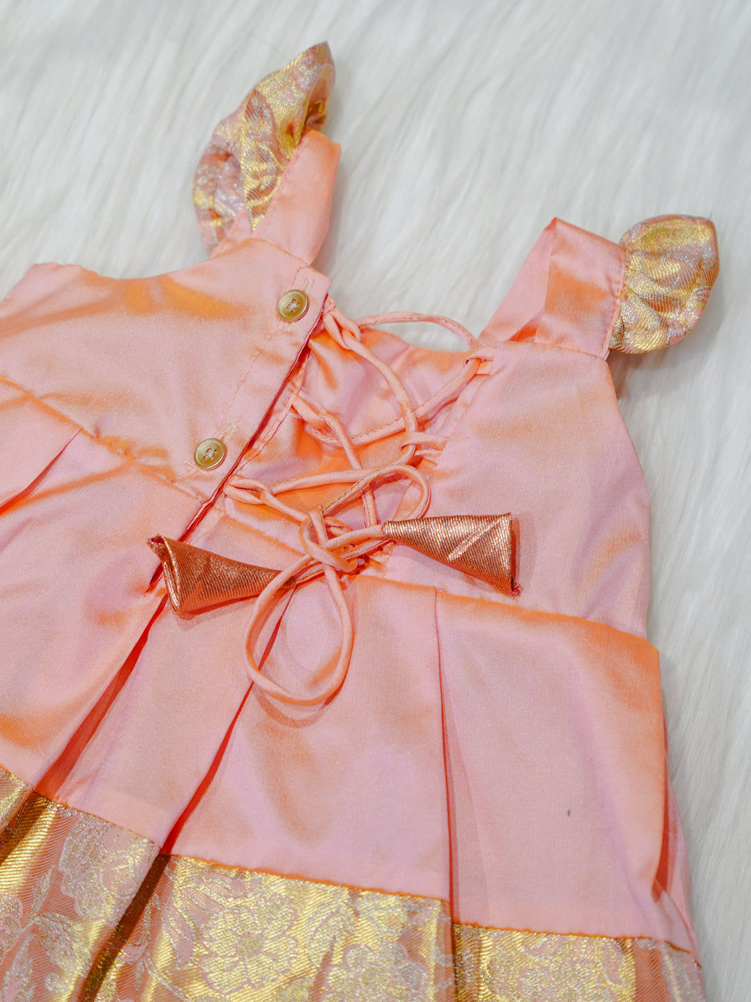 Peach & Gold Brocade Newborn Girl Gown with Booties