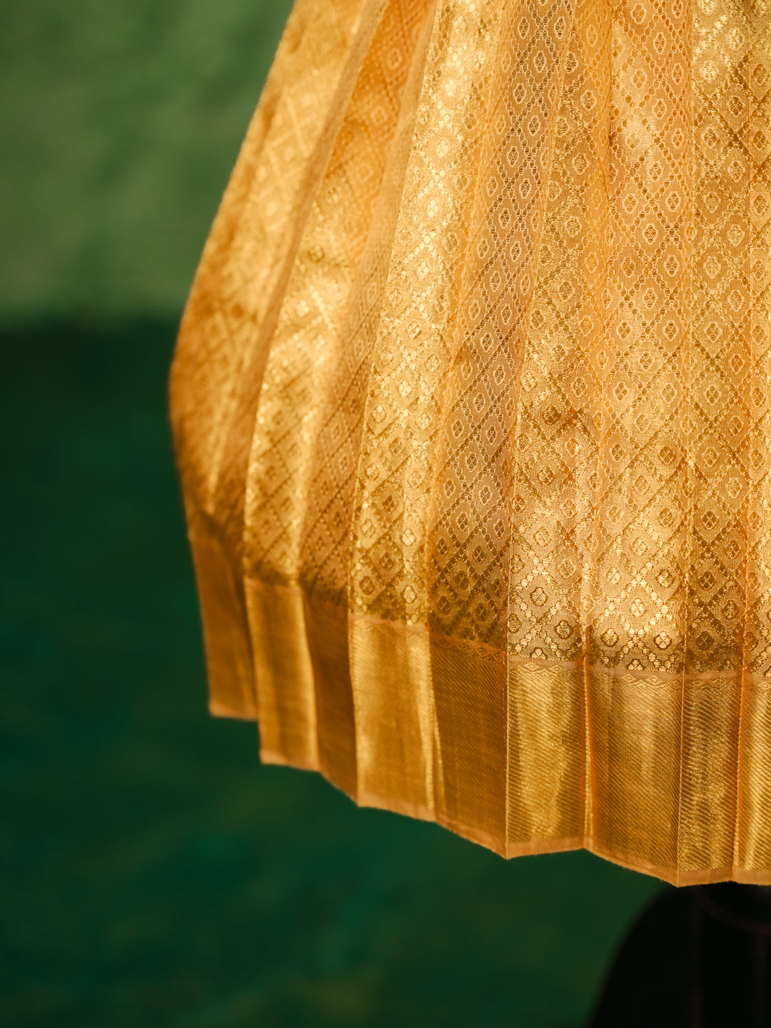 Pure Kanchipuram silk pattu pavadai for girls in ivory blouse and golden zari skirt-4