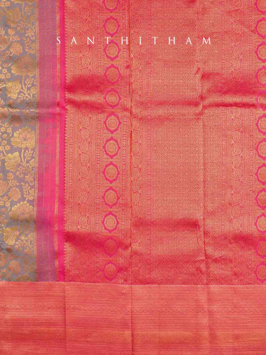 Light Grey and Peach Silk Saree