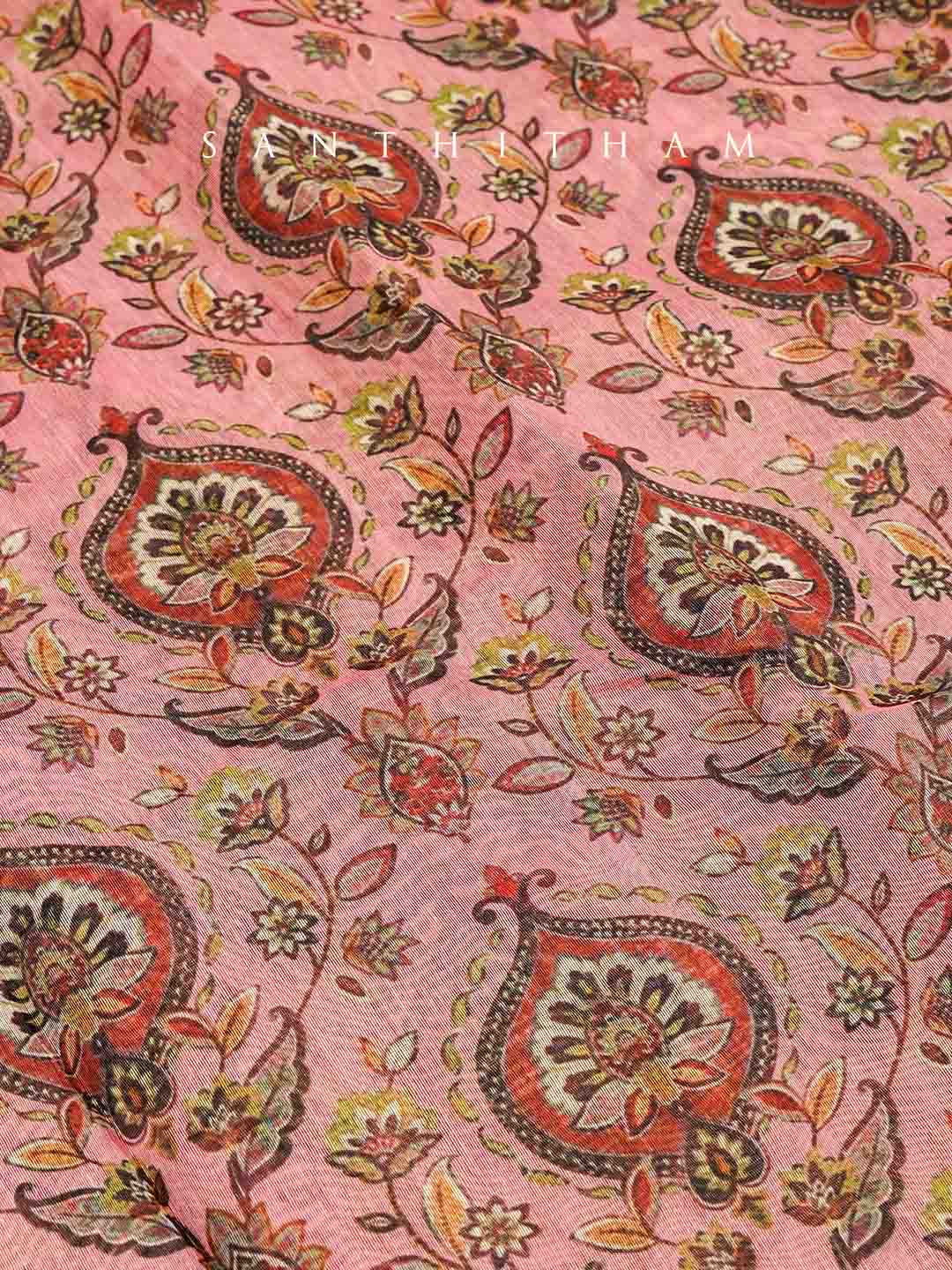 Rose Pink Floral Print Cotton Saree