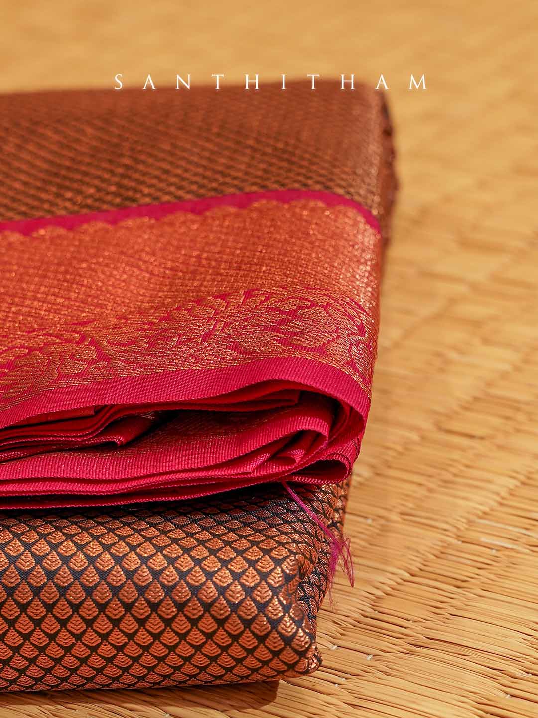Chocolate and Ruby Red Semi Silk Saree