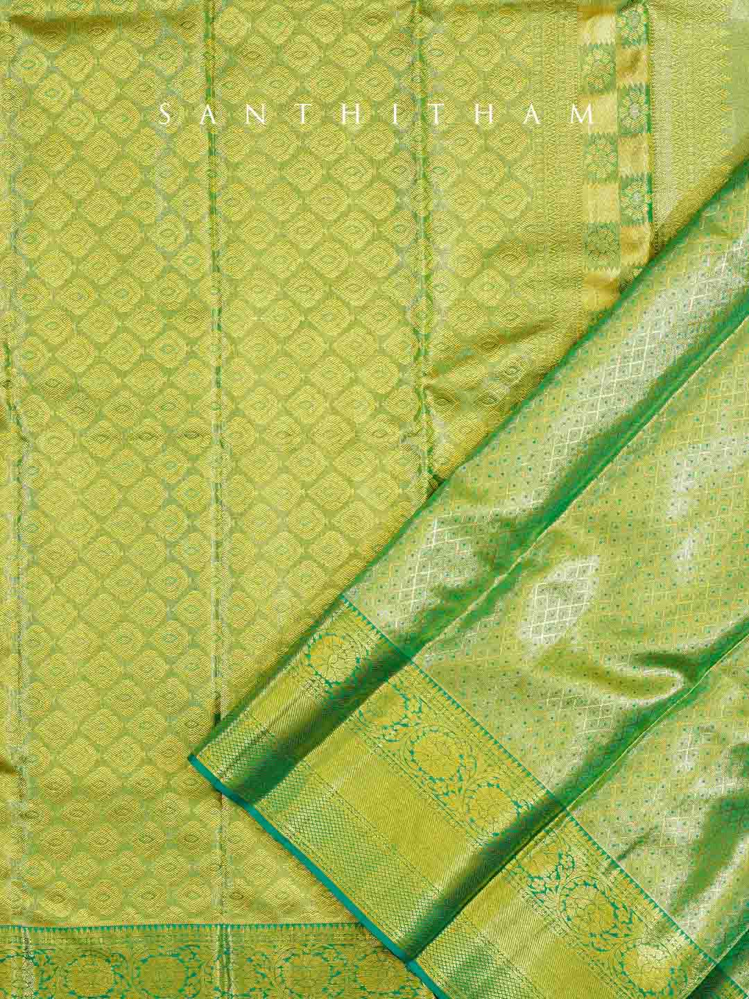 Lime Green and Pumpkin Orange Silk Saree