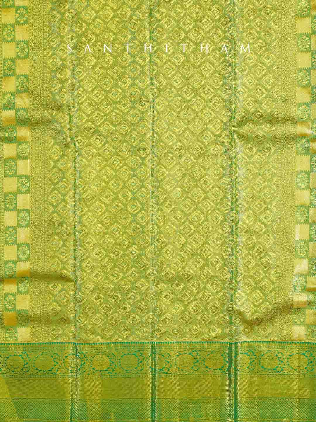 Lime Green and Pumpkin Orange Silk Saree