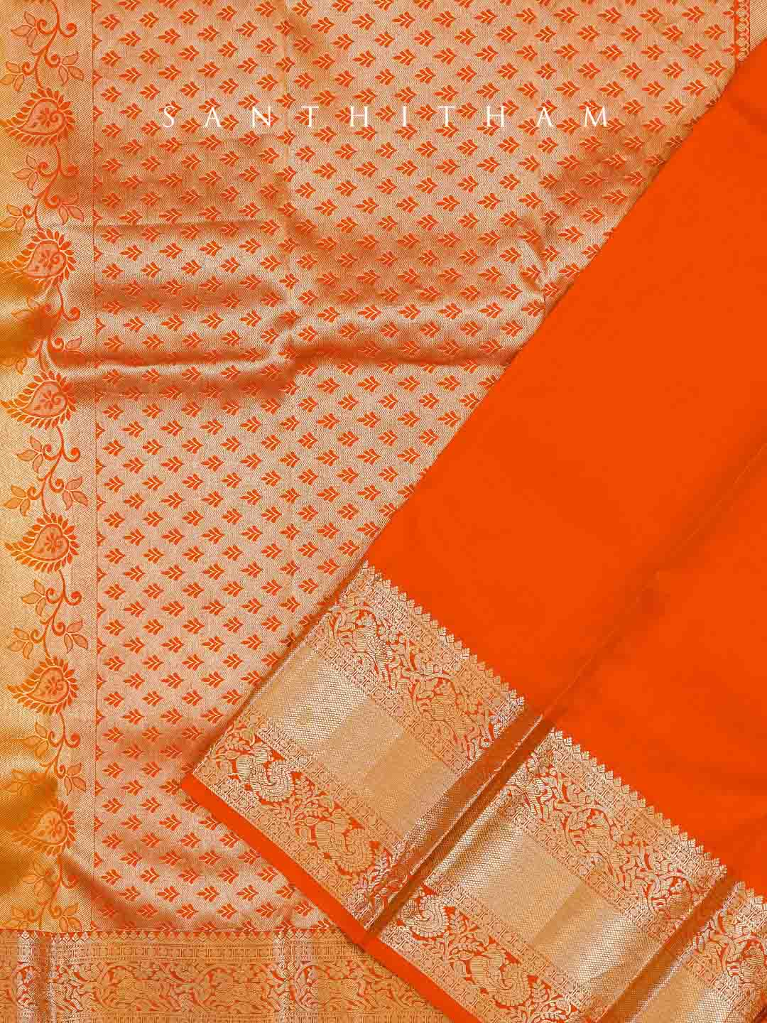 Pineapple Yellow and Tangerine Silk Saree