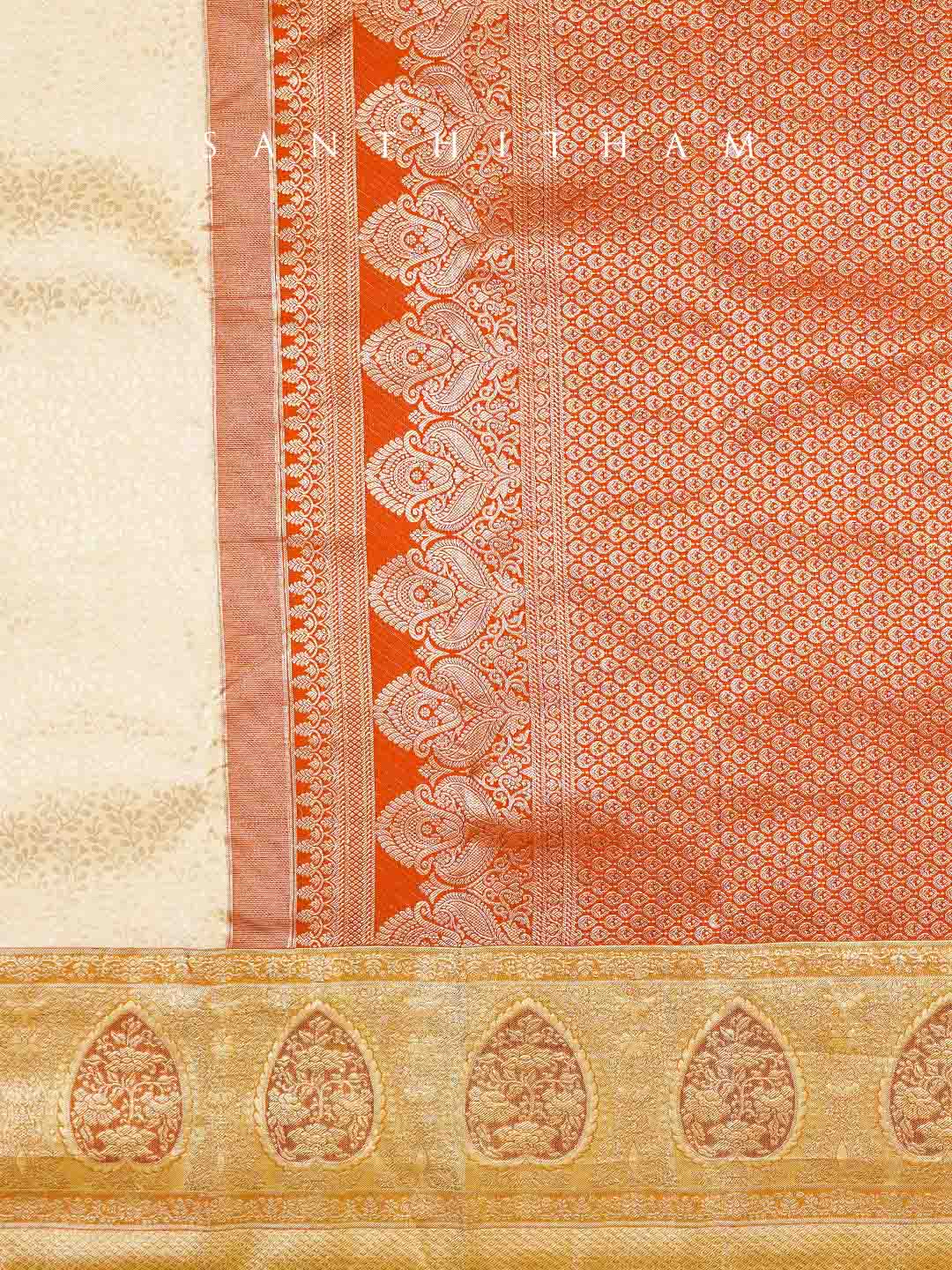 Pineapple Yellow and Tangerine Silk Saree