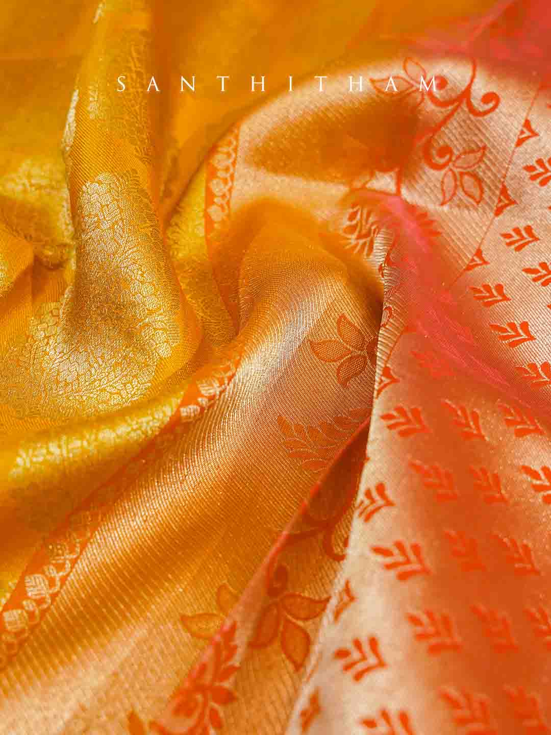 Pineapple Yellow and Tangerine Silk Saree