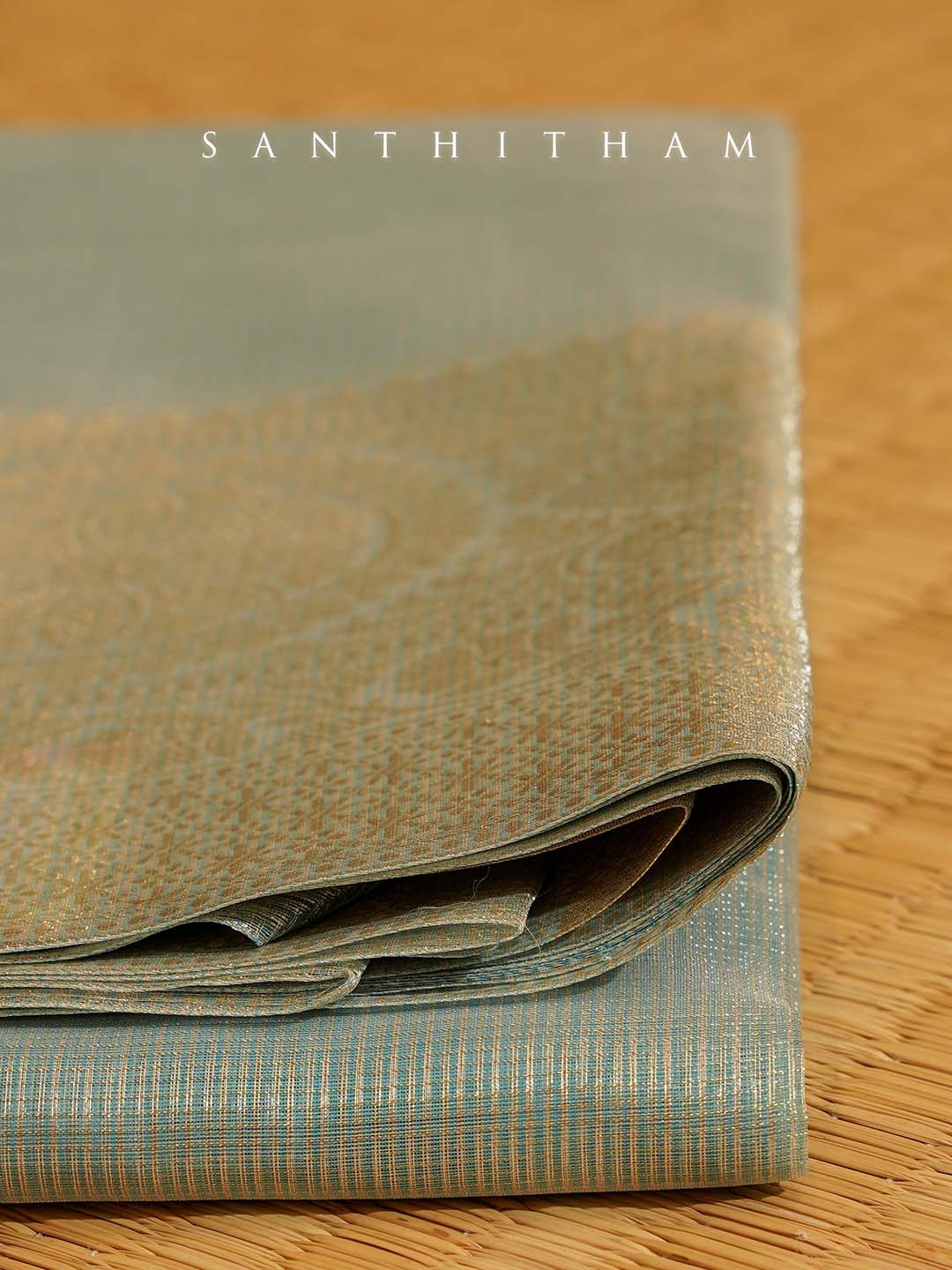 Powder Blue and Gold Tissue Saree