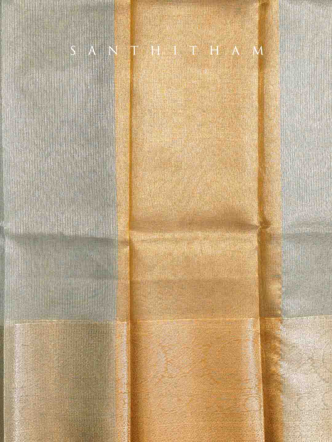 Powder Blue and Gold Tissue Saree