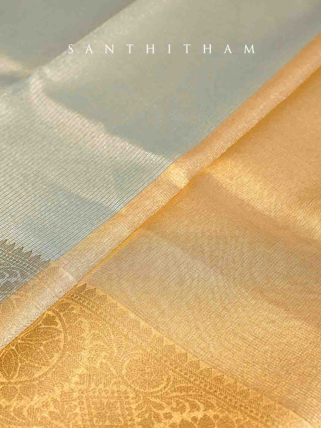 Powder Blue and Gold Tissue Saree