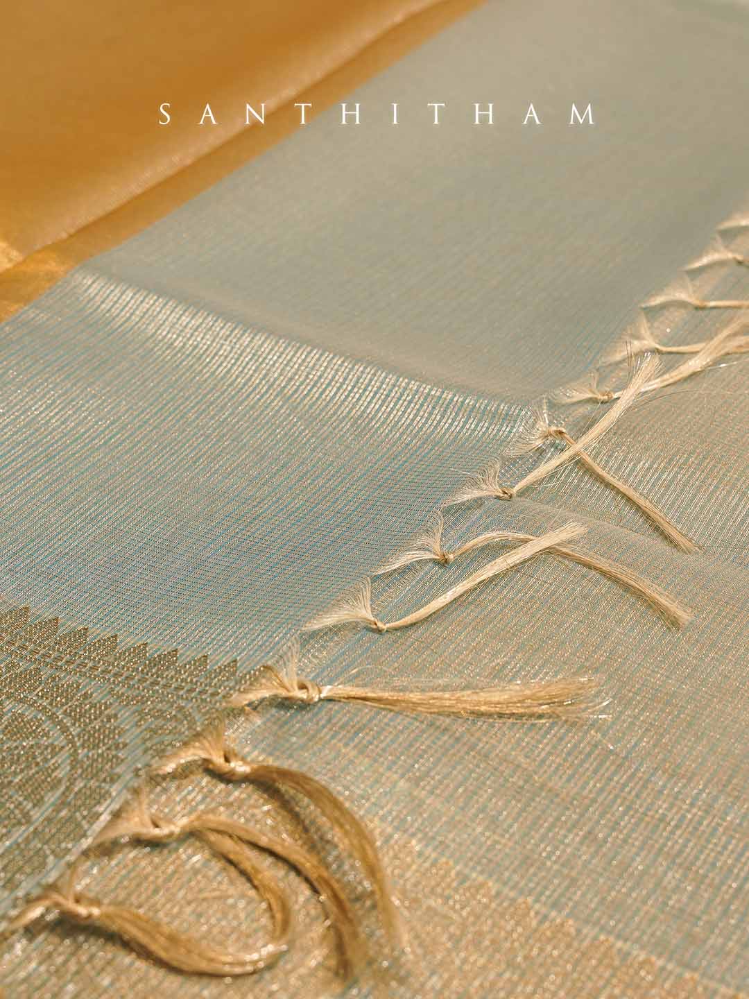 Powder Blue and Gold Tissue Saree
